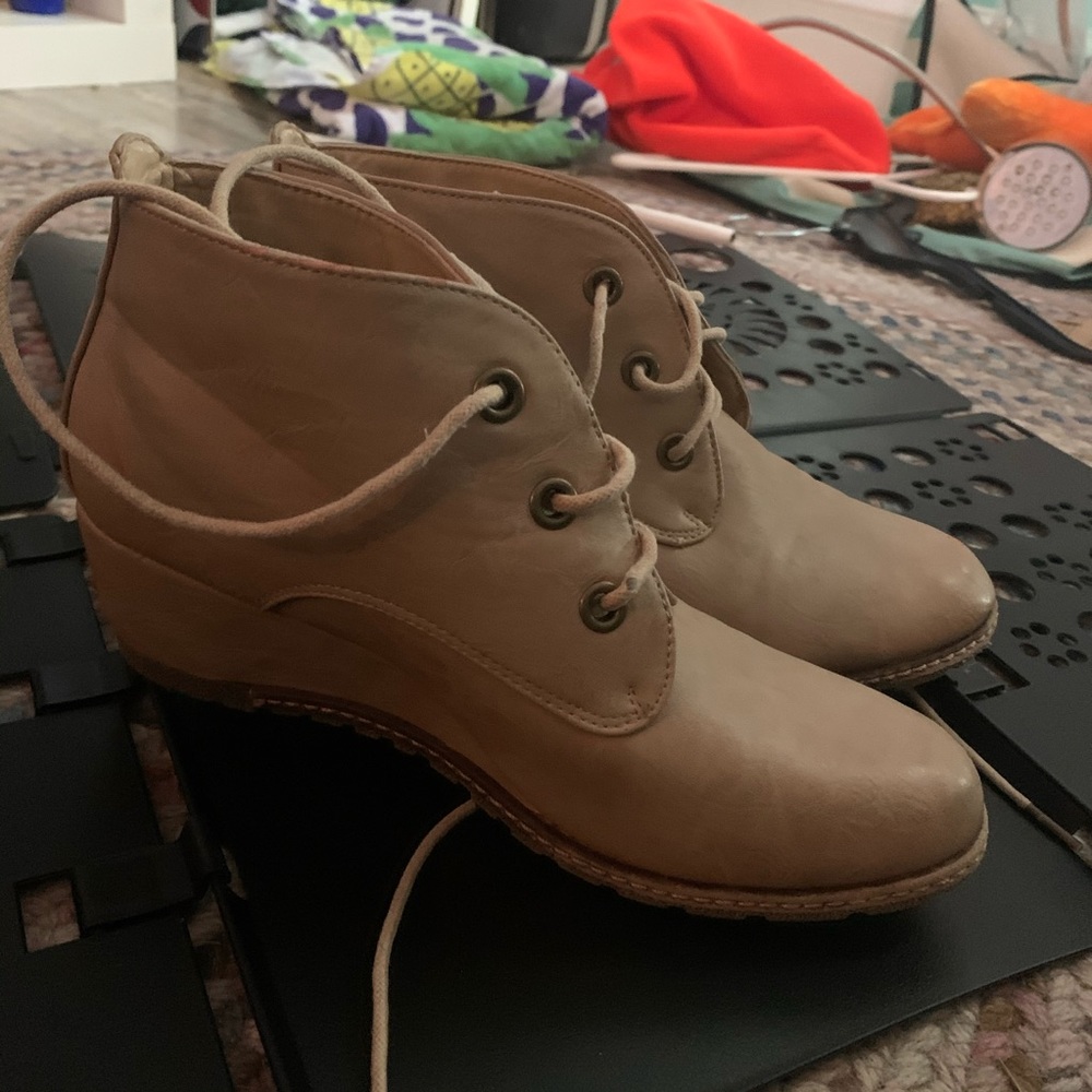 Brown wedge booties